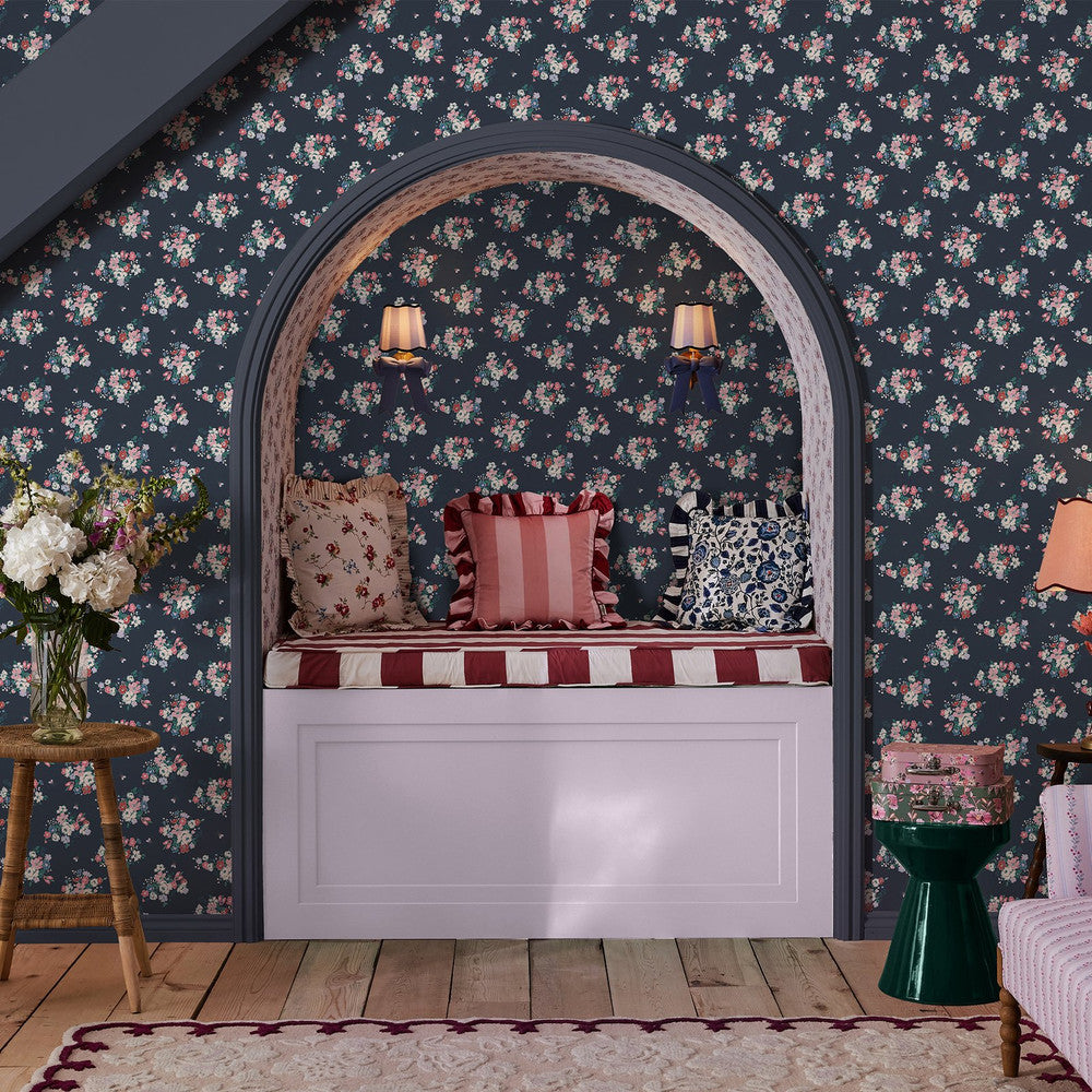 Clifton Floral Wallpaper - Navy - 125510 - Cath Kidston