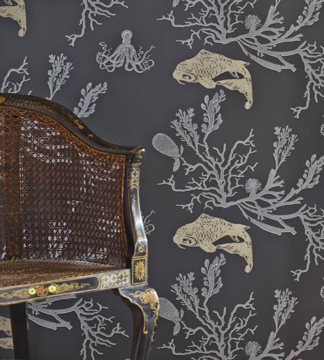 Coral Wallpaper - Charcoal / gold - BG0900-201 - Barneby Gates