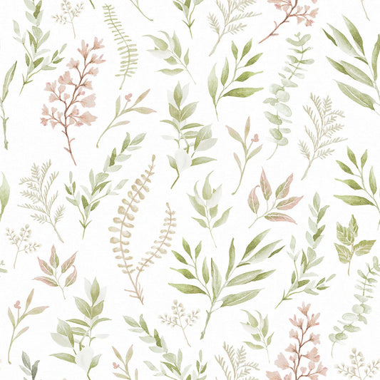 Countryside Trail Wallpaper - Blush, Olive & Sand on White - Lucie Annabel