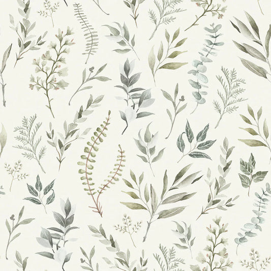 Countryside Trail Wallpaper - Rustic Greens on Ivory Linen - Lucie Annabel