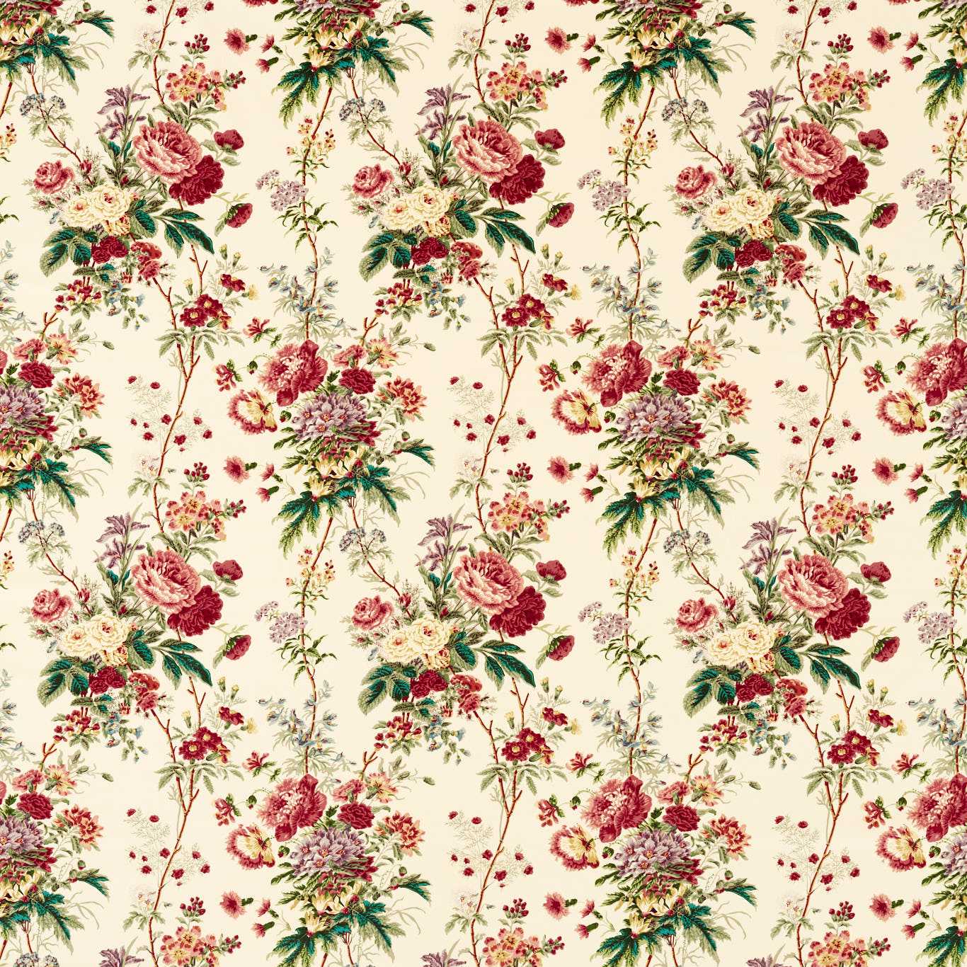Lakeland Paradis Velvet Carmine/Geolu Fabric - Cream - Sanderson