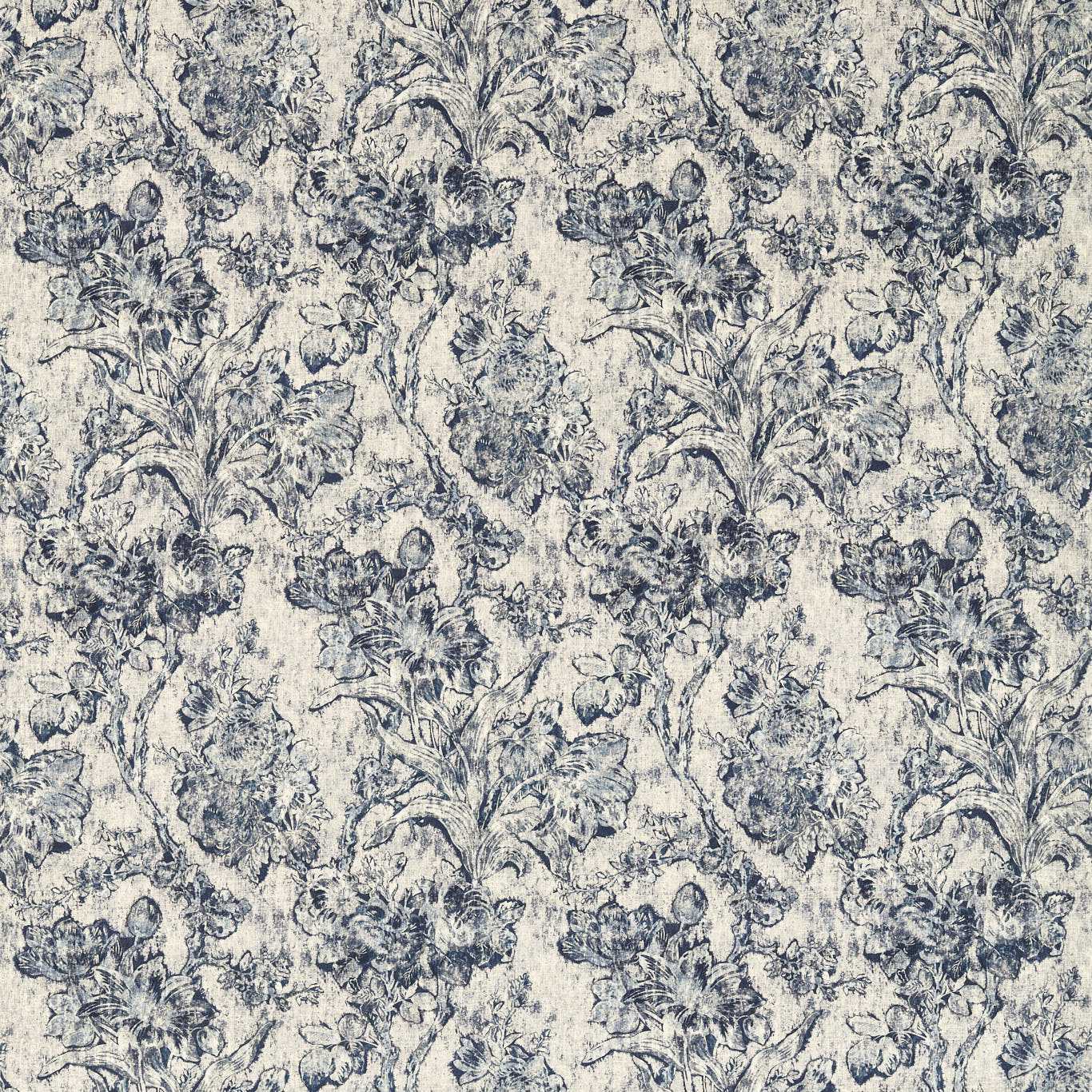 Fringed Tulip Toile Woad Fabric - Blue - Sanderson