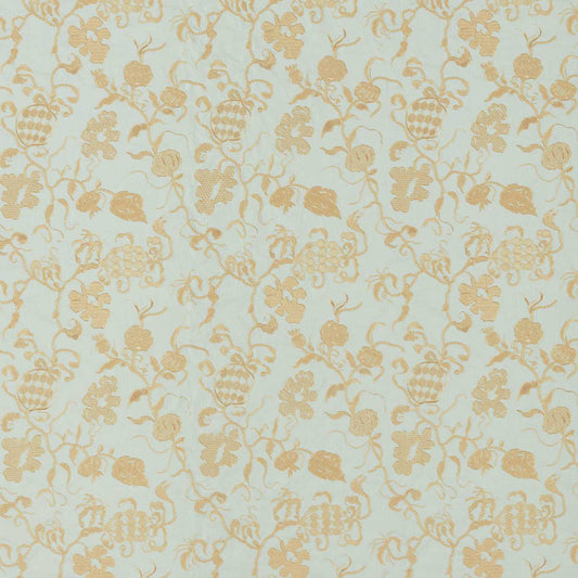 Mydsommer Pickings Smog Blue/Lame Gold Fabric - Teal - Sanderson