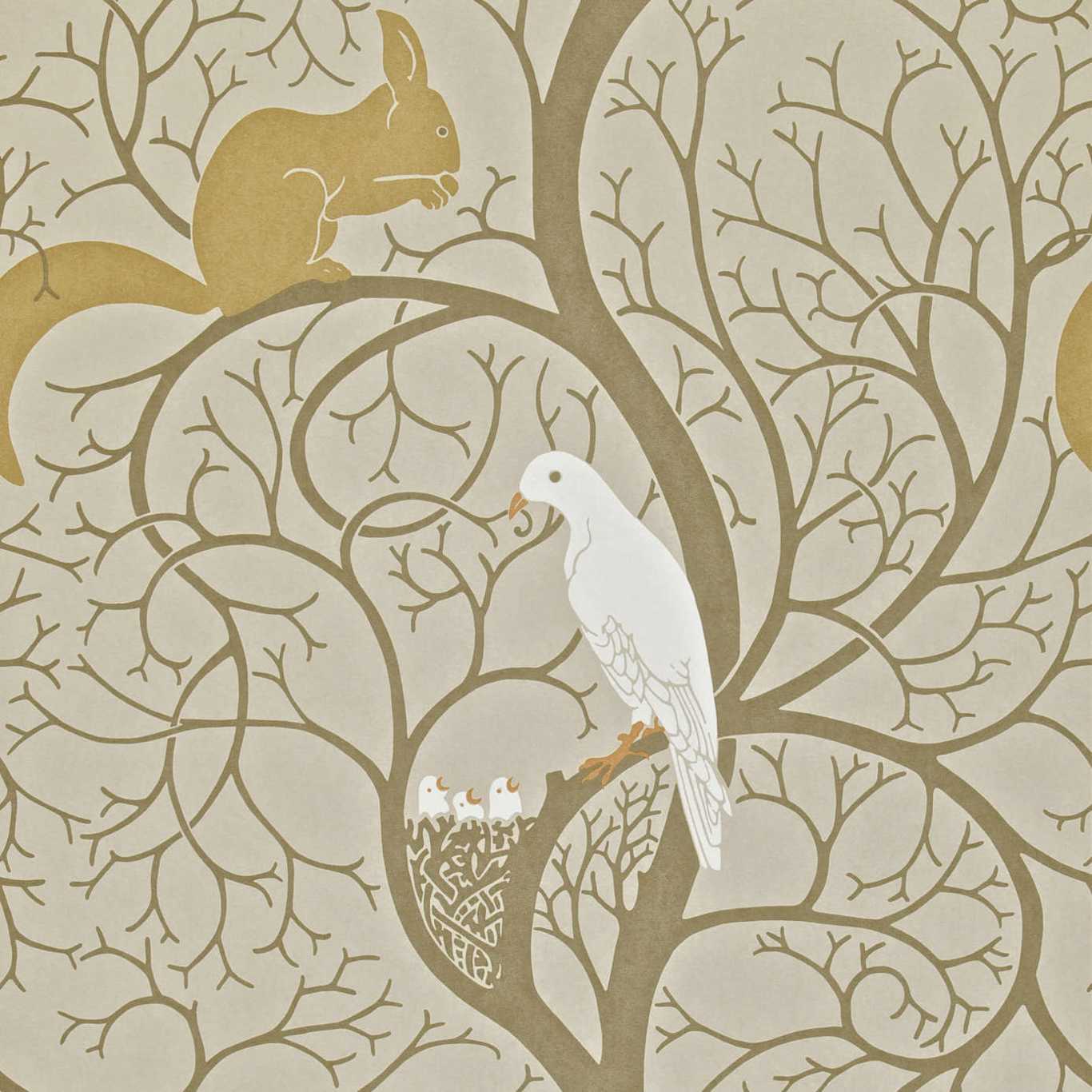 Squirrel & Dove Wallpaper - Gray
