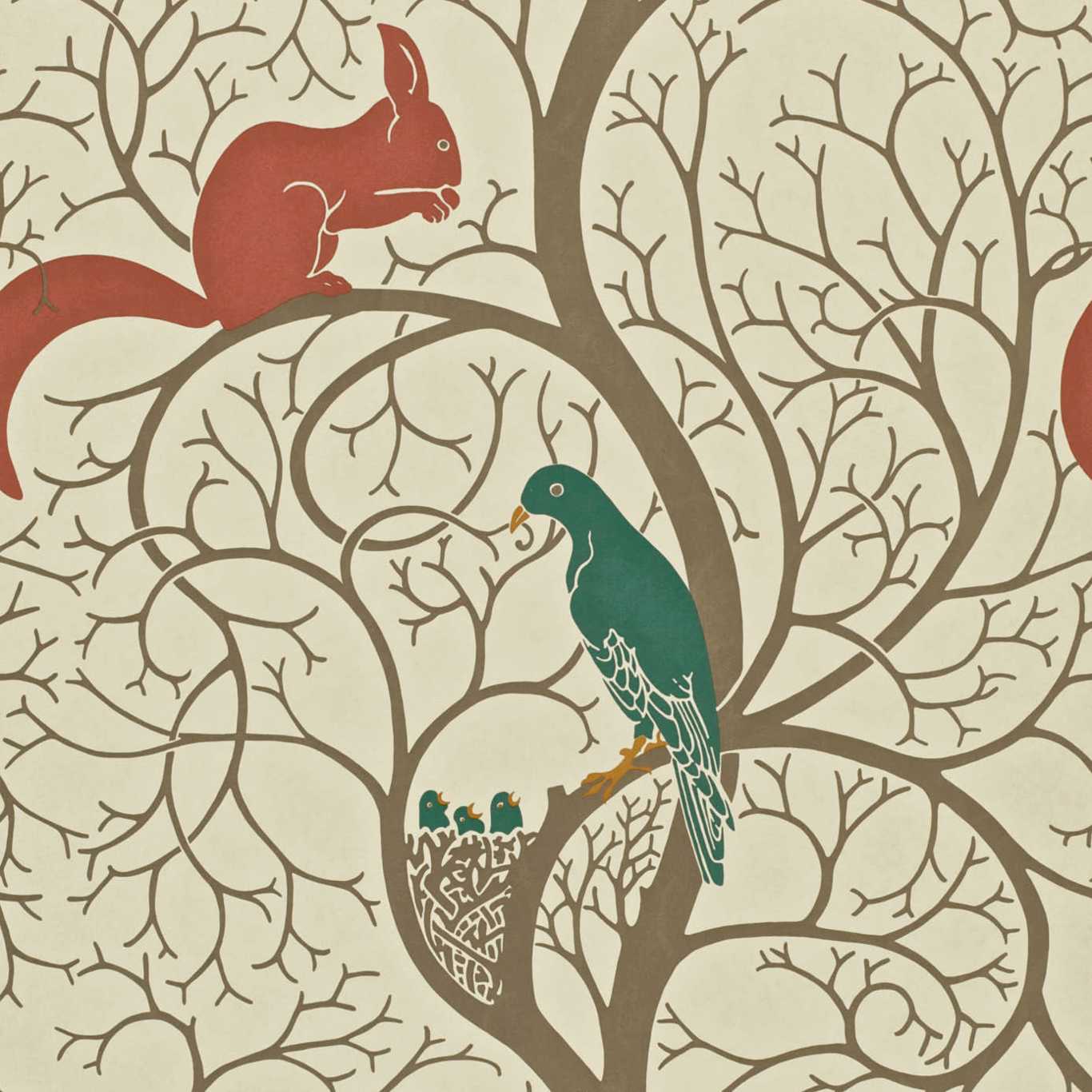 Squirrel & Dove Wallpaper - Cream