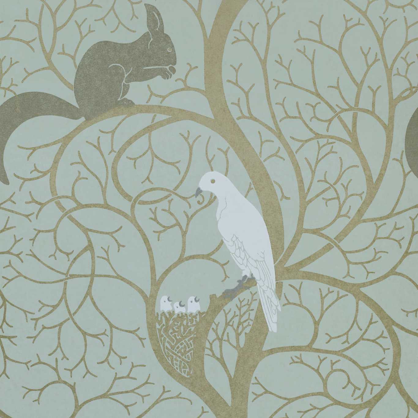 Squirrel & Dove Wallpaper - Teal