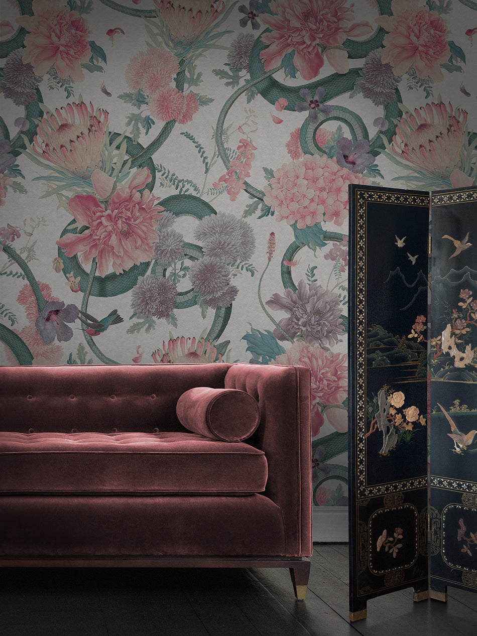 Forbidden Bloom Faux Suede Wallpaper