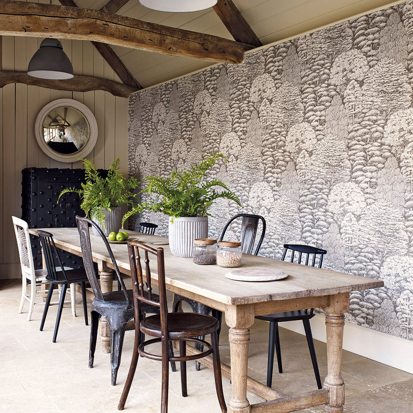 Woodland Toile Ivory/Charcoal Room Wallpaper