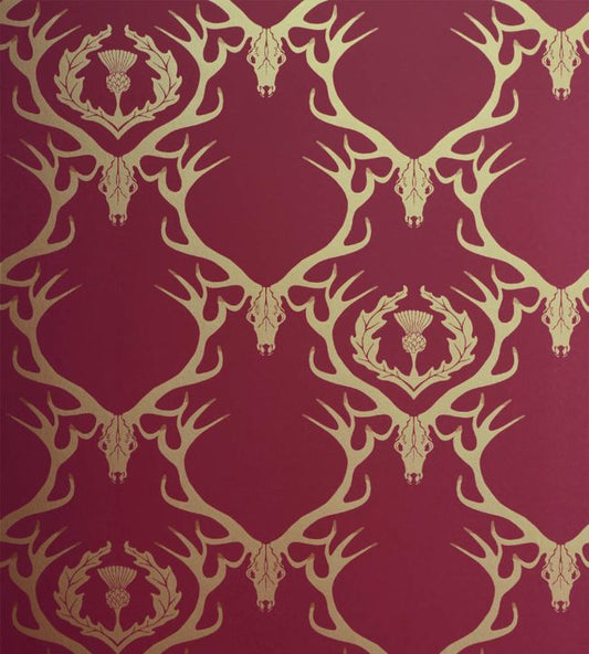 Deer Damask Wallpaper - Claret Gold - BG0100-402 - Barneby Gates