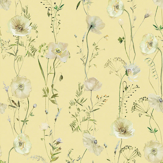 Delicate Stems Wallpaper - Shades of Cream on Soft Lemon - Lucie Annabel