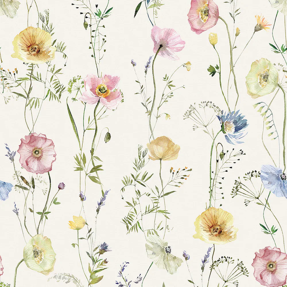 Delicate Stems Wallpaper - Soft Pastels on Linen - Lucie Annabel