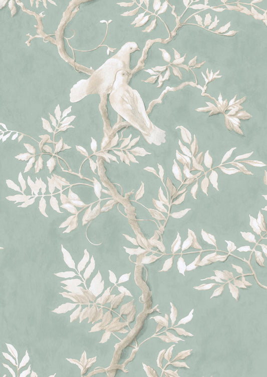 Doves Wallpaper - Aquamarine