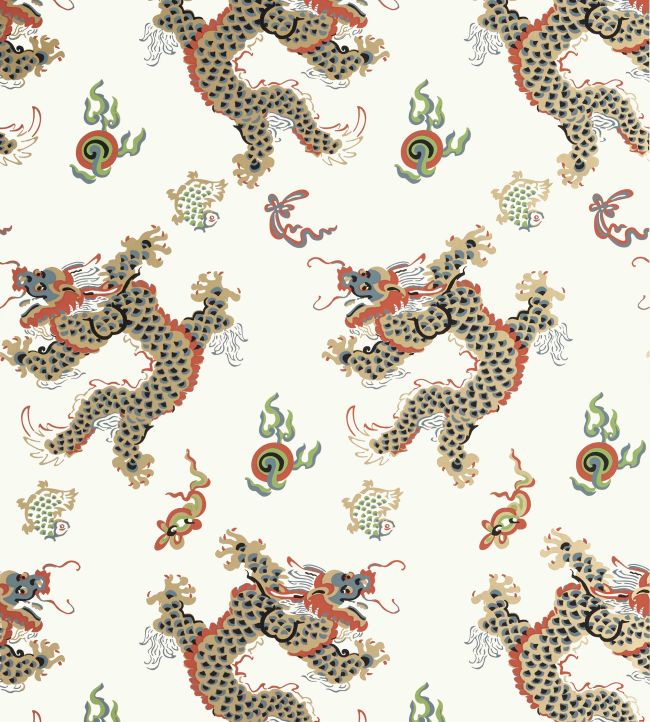 Dragon Dance Wallpaper - Metallic Gold on Neutral - AT23183 - Anna French