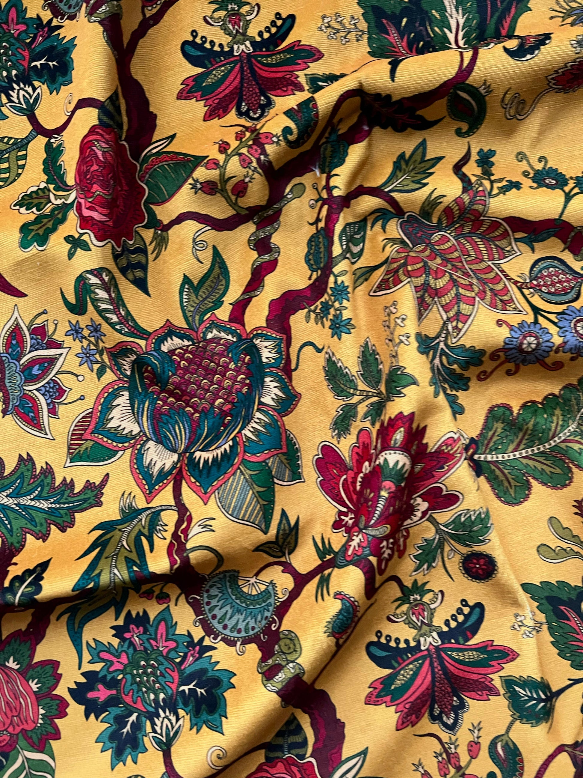 Eden Mustard Fabric with Recycled Eco-Velvet - Yellow - Wear The Walls