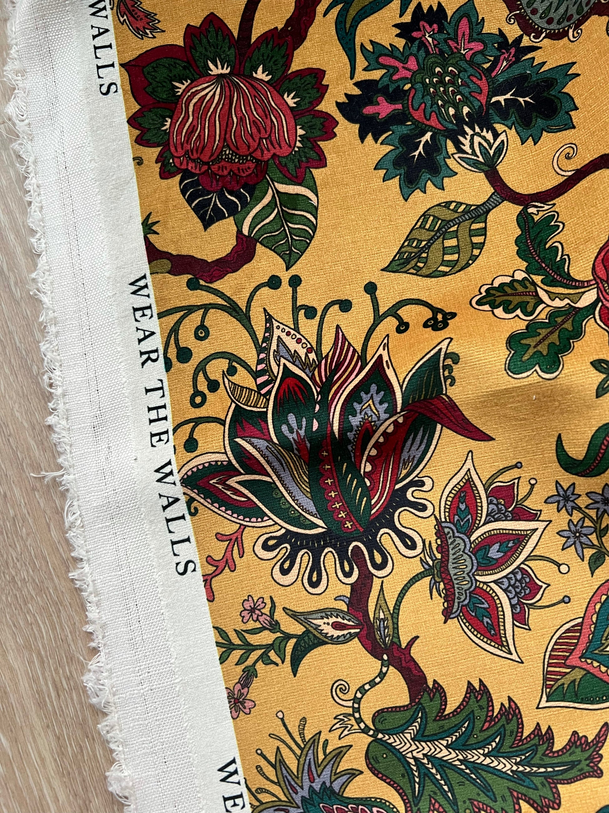 Eden Mustard Fabric with Recycled Eco-Velvet - Yellow - Wear The Walls