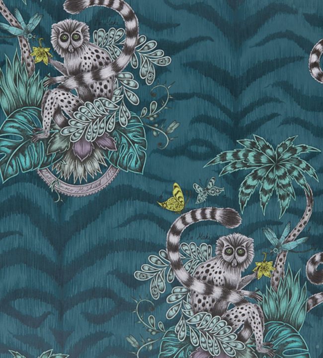 Emma J Shipley Lemur Wallpaper - Blue