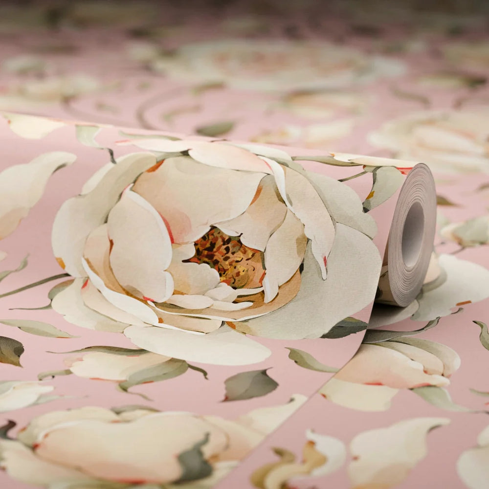 Enchanted Roses Wallpaper - Blush on Dusky Pink - Lucie Annabel