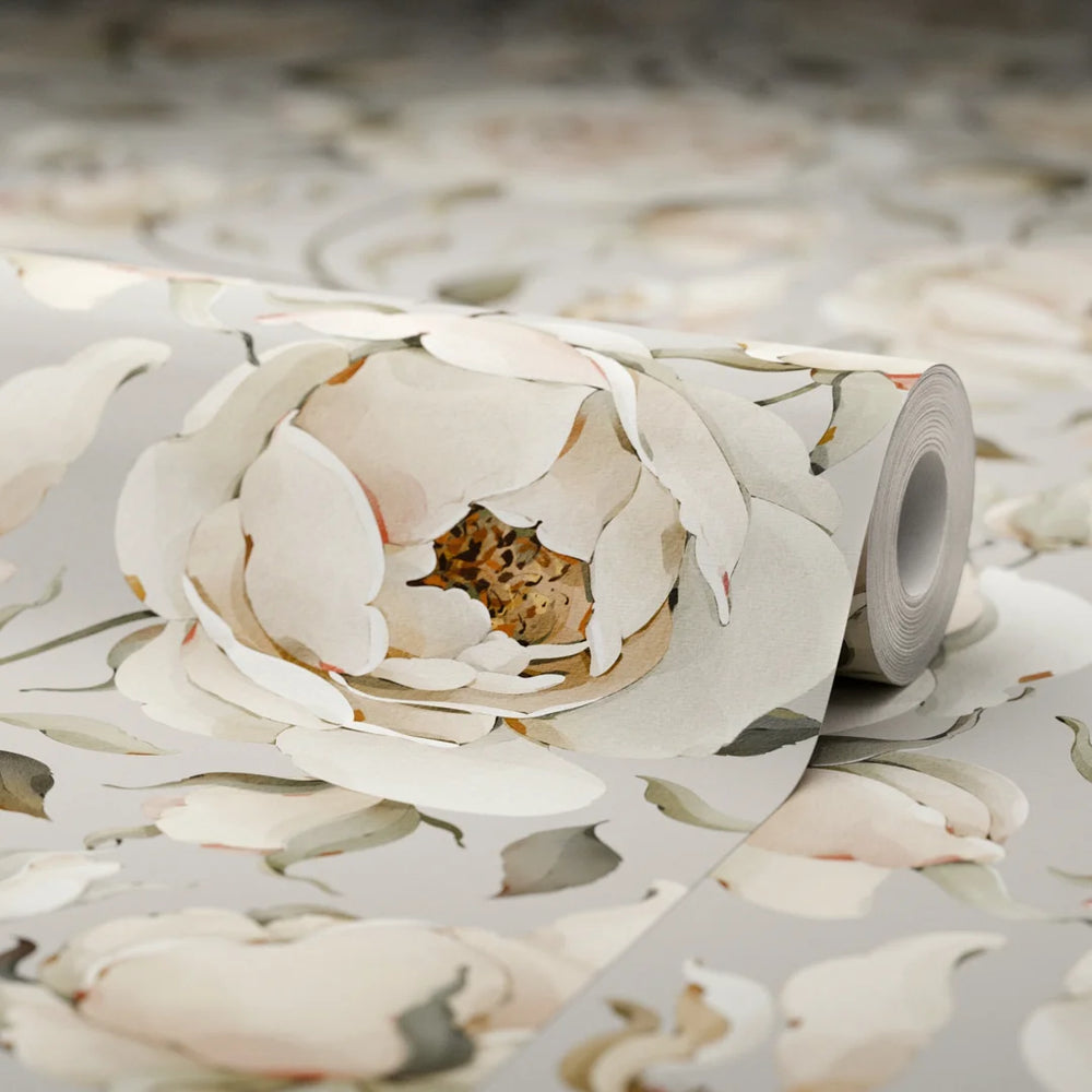 Enchanted Roses Wallpaper - Blush on Vintage Grey - Lucie Annabel