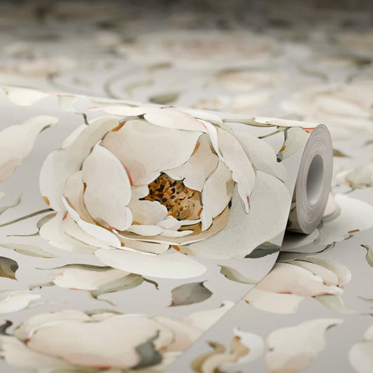 Enchanted Roses Wallpaper - Blush on Vintage Grey - Lucie Annabel