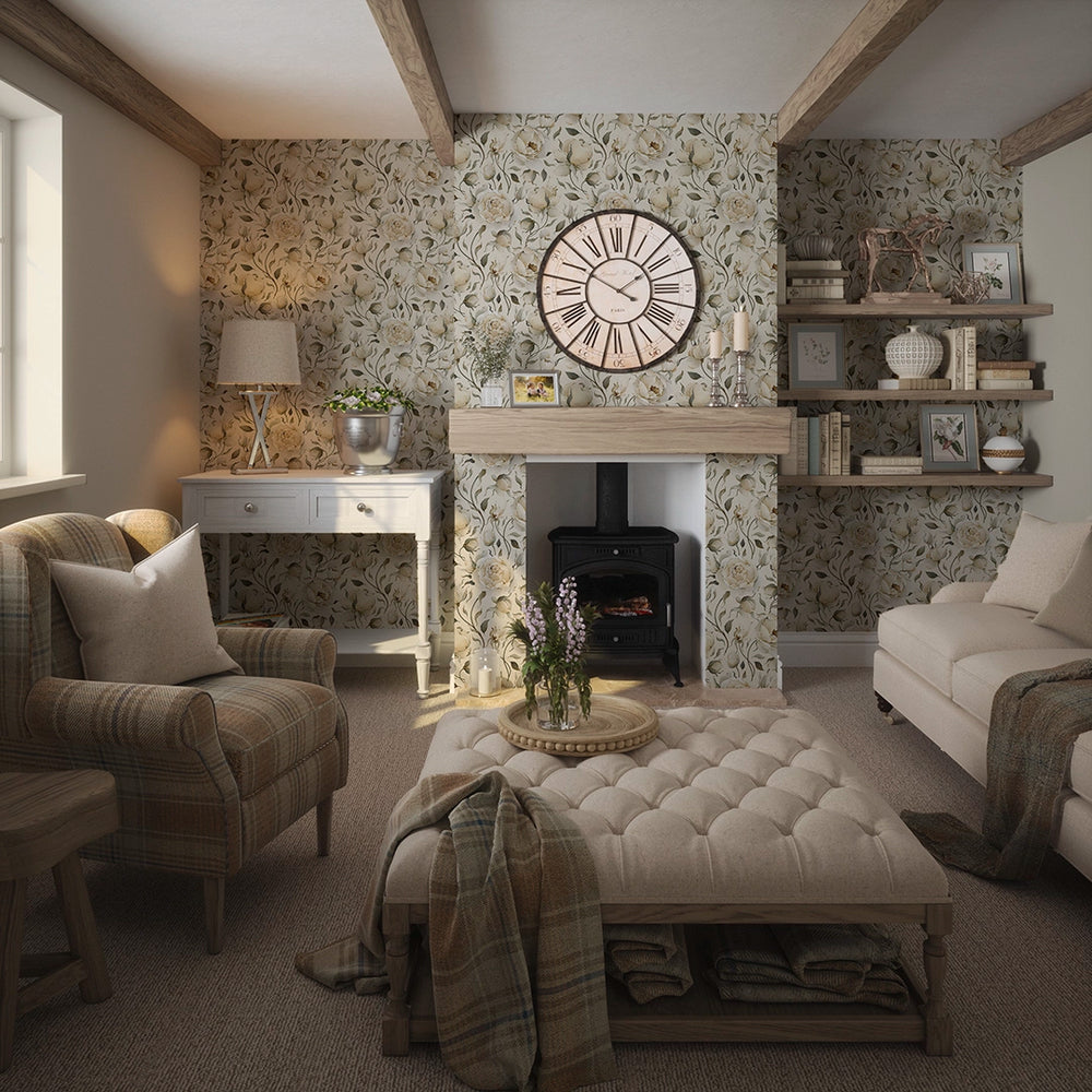 Enchanted Roses Wallpaper - Ivory on Vintage Cream - Lucie Annabel