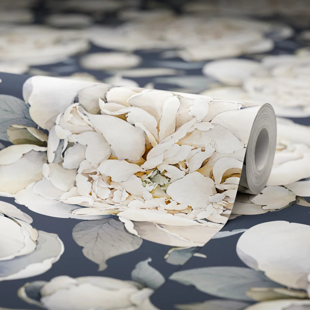 English Garden Peonies Wallpaper - Classic Navy - Lucie Annabel
