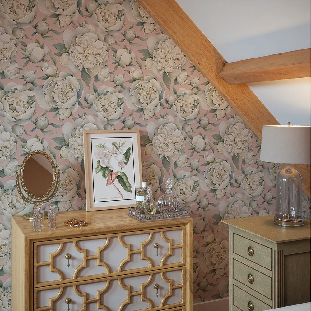 English Garden Peonies Wallpaper - Dusty Pink - Lucie Annabel