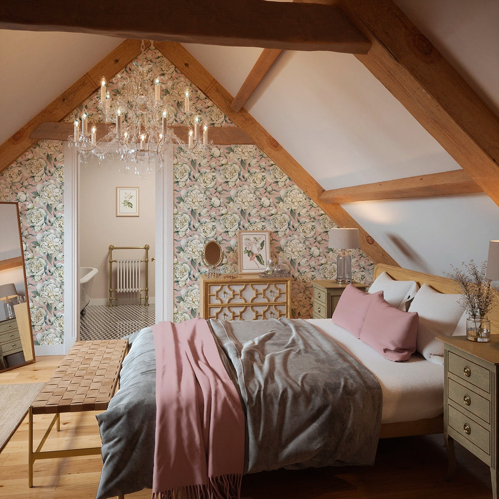 English Garden Peonies Wallpaper - Dusty Pink - Lucie Annabel