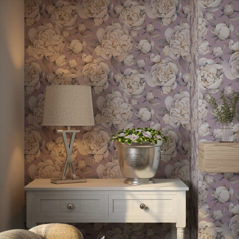 English Garden Peonies Wallpaper - English Lavender - Lucie Annabel