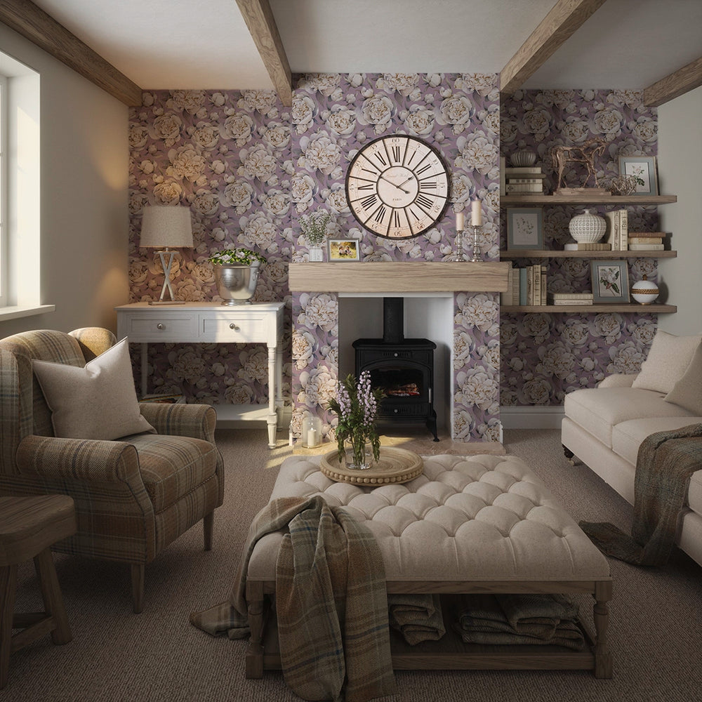 English Garden Peonies Wallpaper - English Lavender - Lucie Annabel