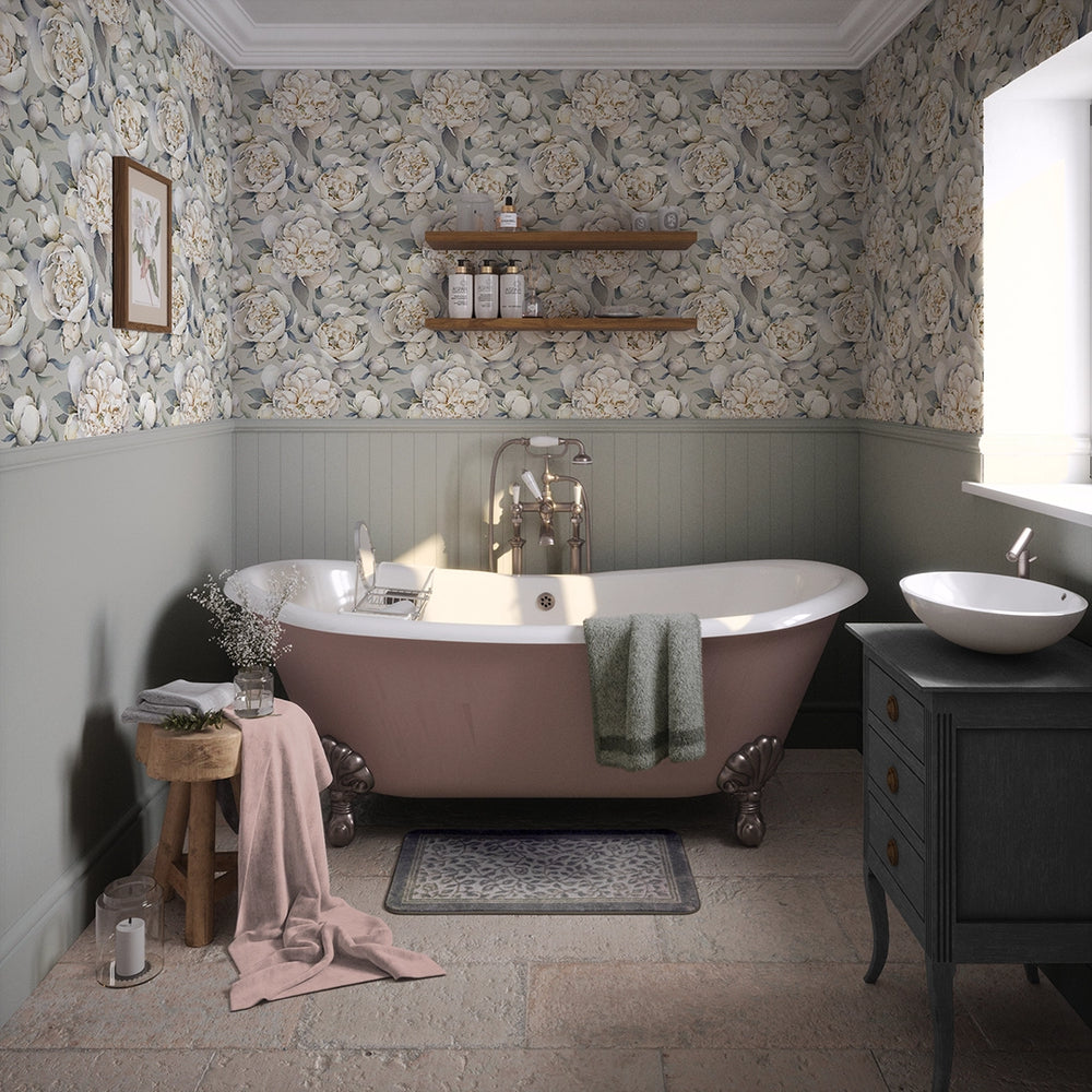 English Garden Peonies Wallpaper - Vintage Grey - Lucie Annabel