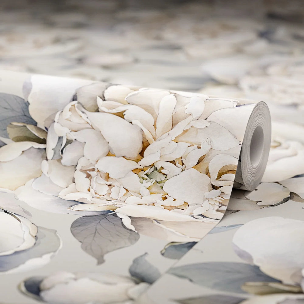 English Garden Peonies Wallpaper - Vintage Grey - Lucie Annabel