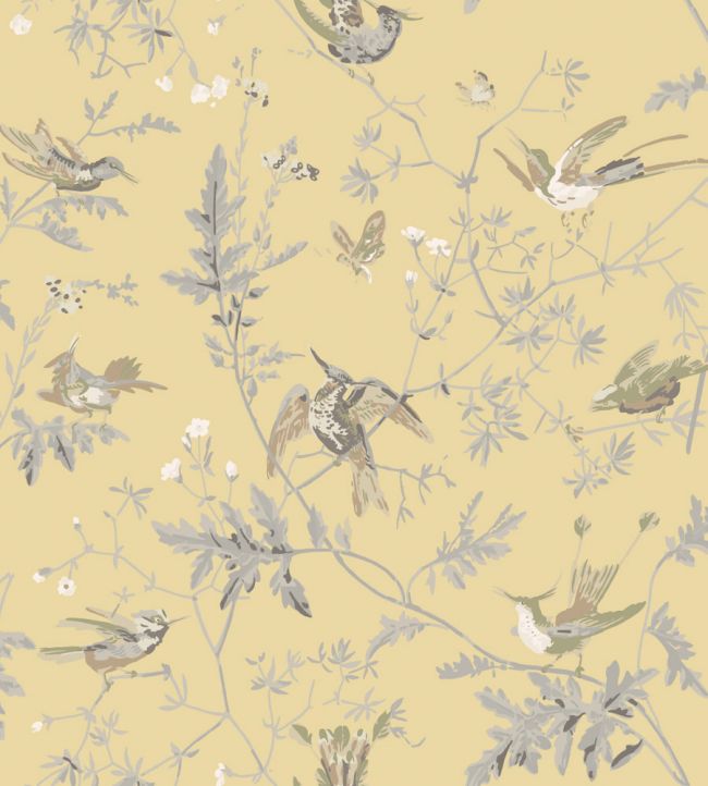 Hummingbirds Silk Fabric - Yellow - Cole & Son