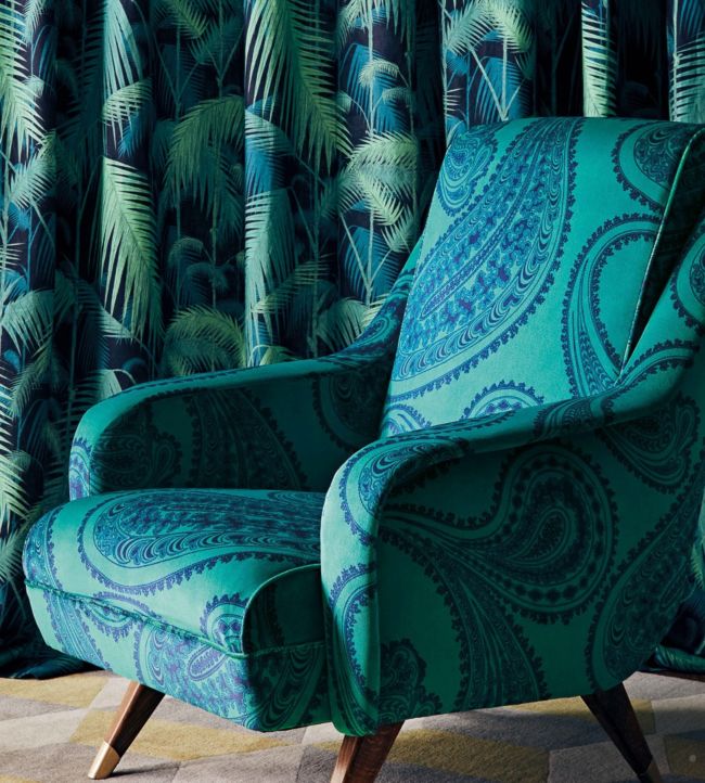 Rajapur Velvet Room Fabric - Teal