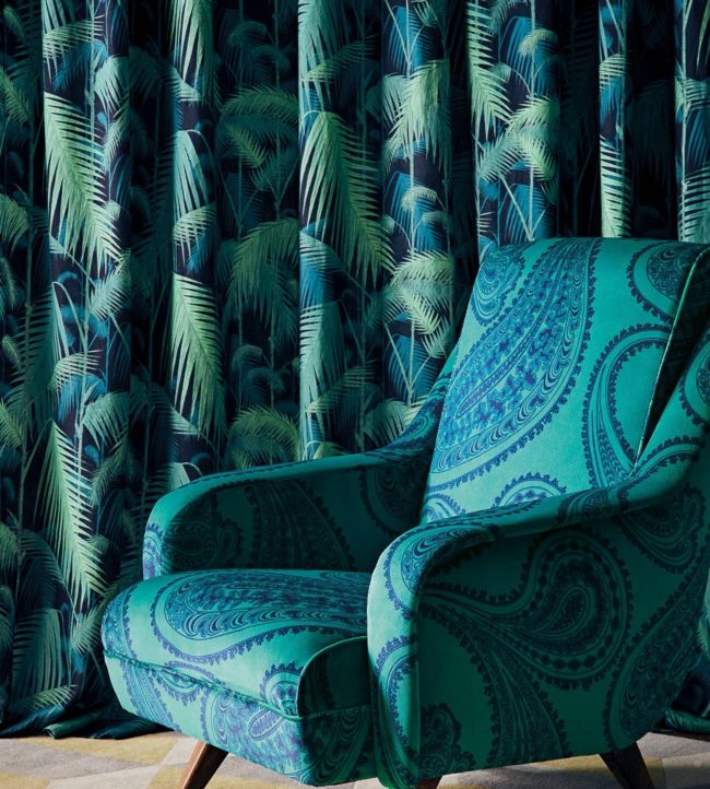 Palm Jungle Velvet Room Fabric - Green