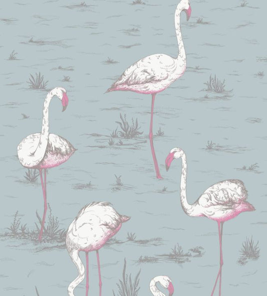 Flamingos Fabric - Blue - Cole & Son