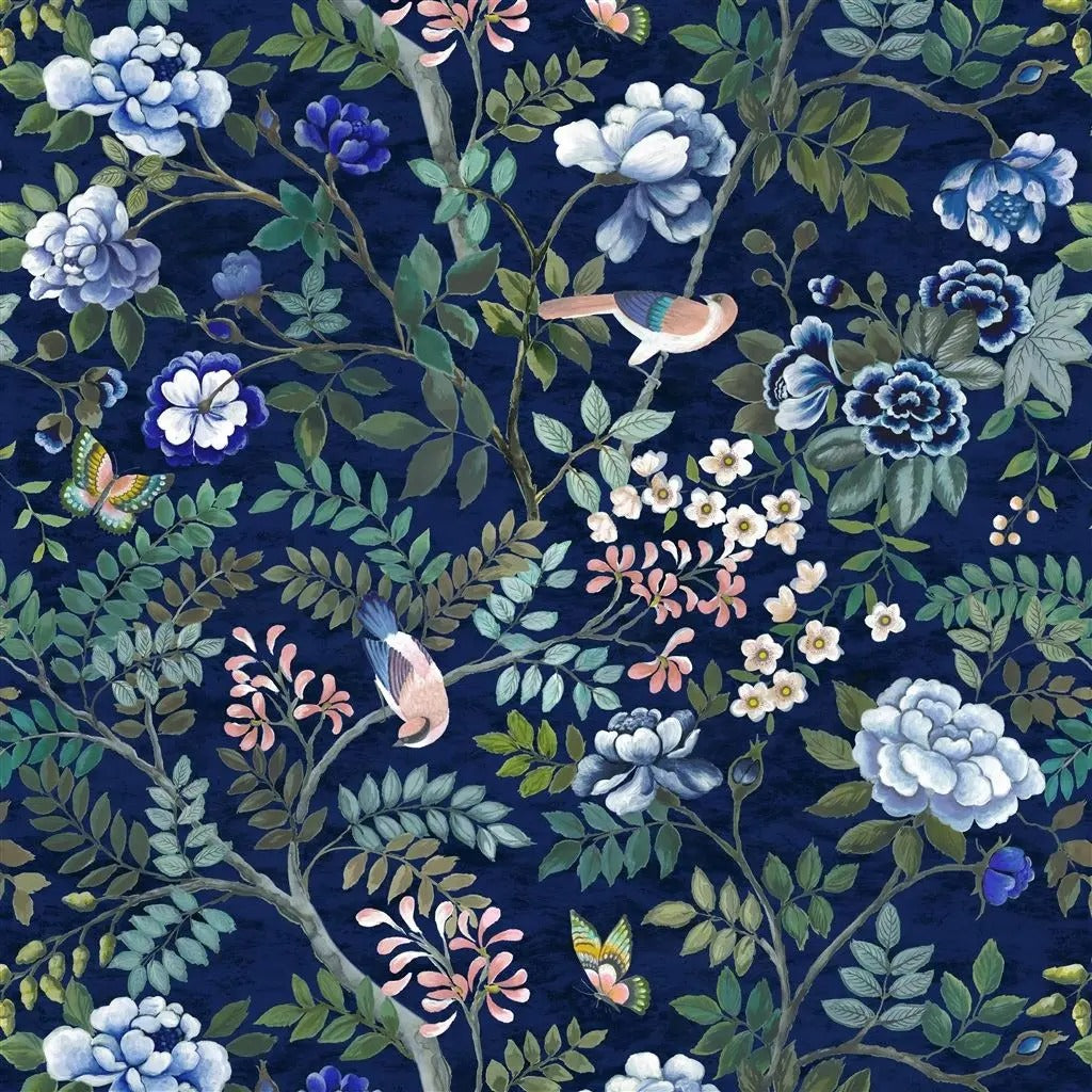 Porcelaine De Chine Velours Indigo Fabric