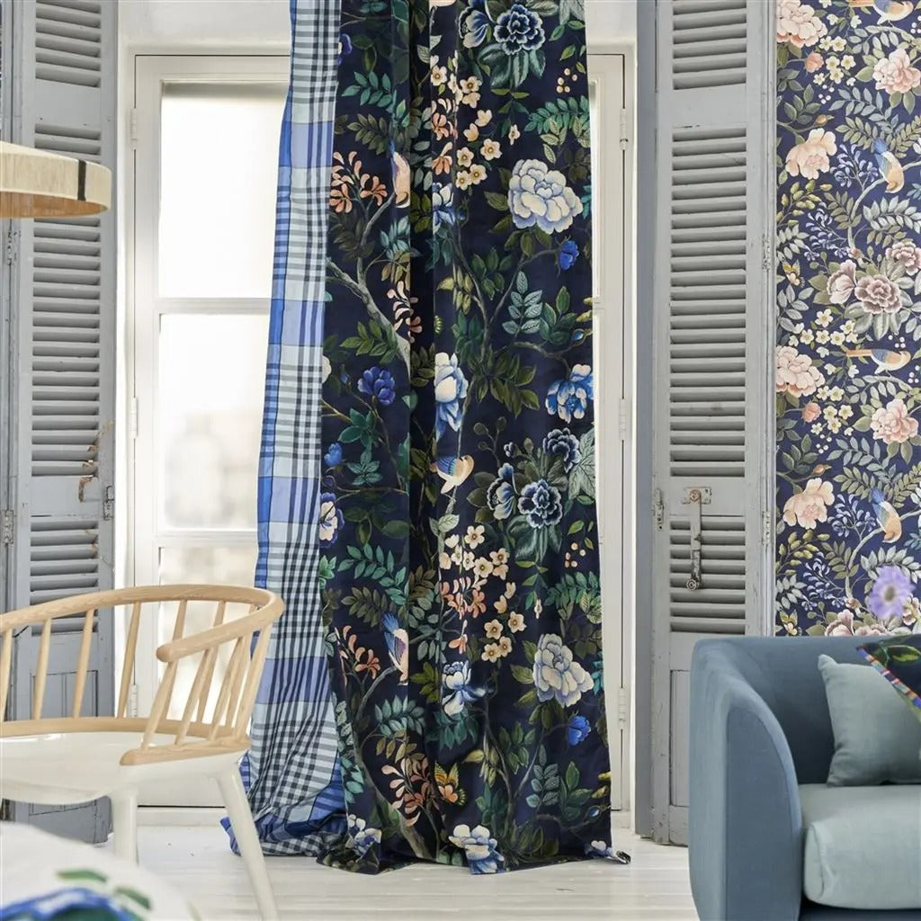 Porcelaine De Chine Velours Indigo Room Fabric