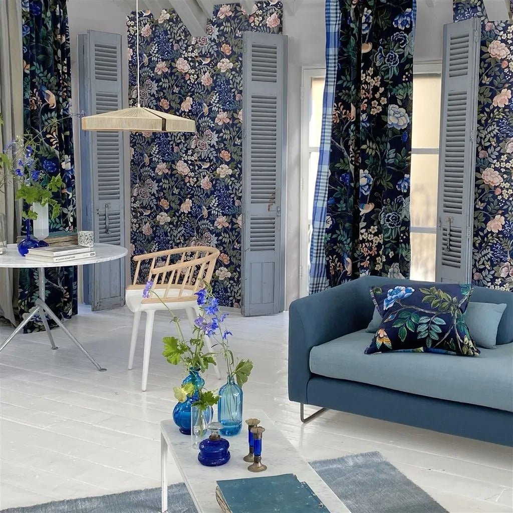Porcelaine De Chine Velours Indigo Room Fabric