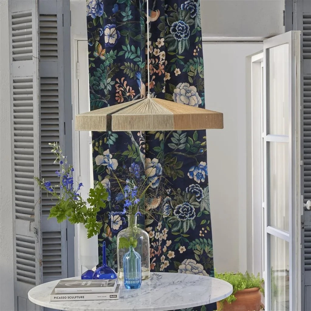 Porcelaine De Chine Velours Indigo Room Fabric
