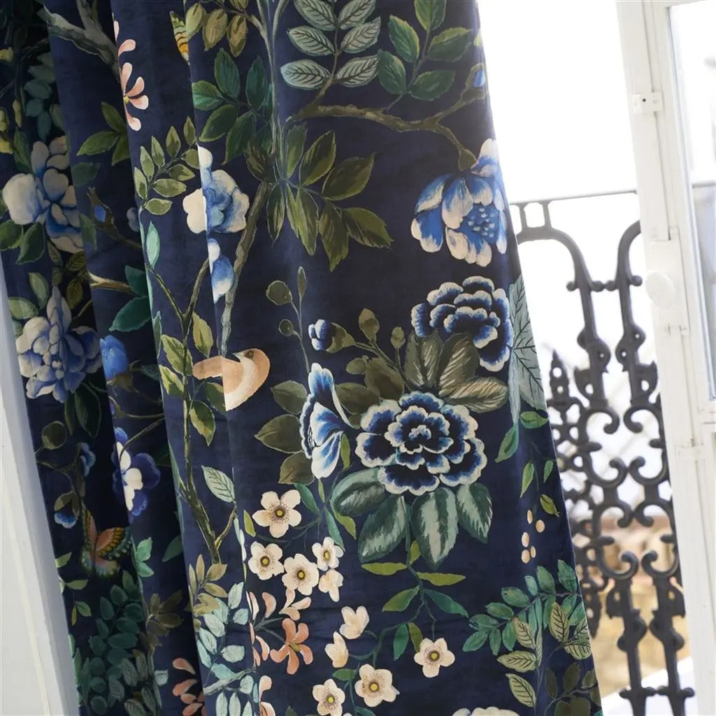 Porcelaine De Chine Velours Indigo Room Fabric