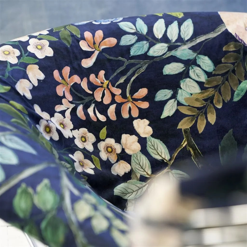 Porcelaine De Chine Velours Indigo Room Fabric