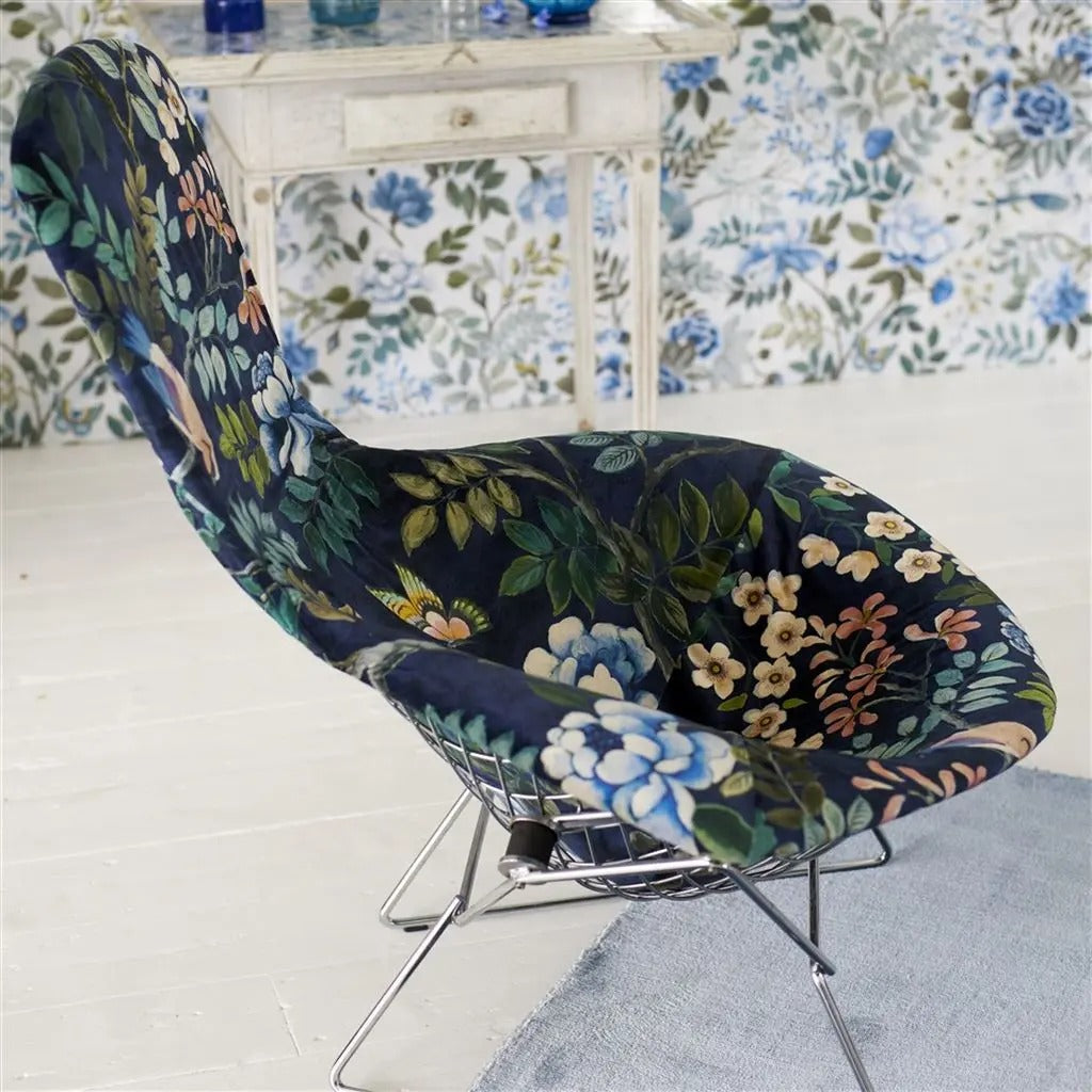Porcelaine De Chine Velours Indigo Room Fabric