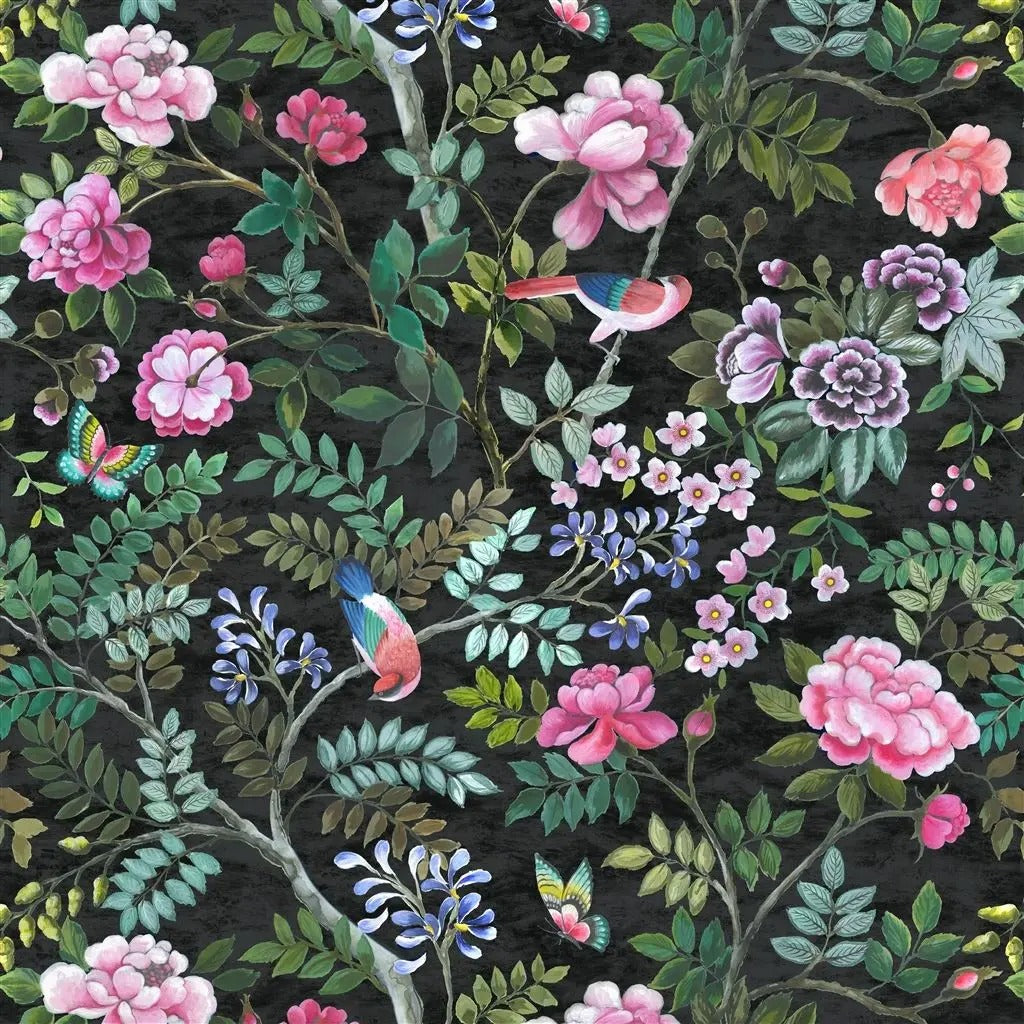 Porcelaine De Chine Velours Noir Fabric