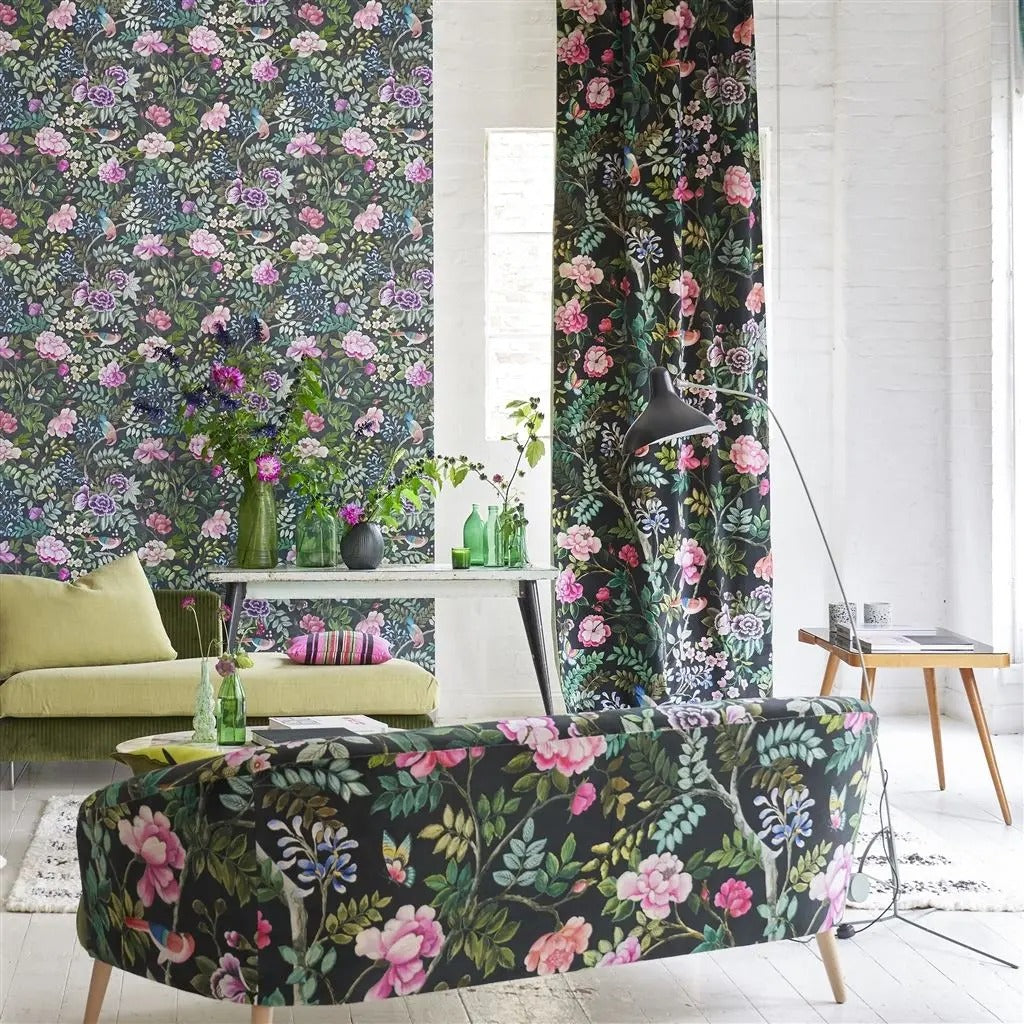 Porcelaine De Chine Velours Noir Room Fabric