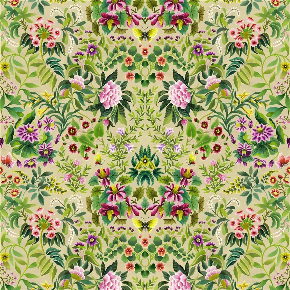 Ikebana Damask Fuchsia Fabric
