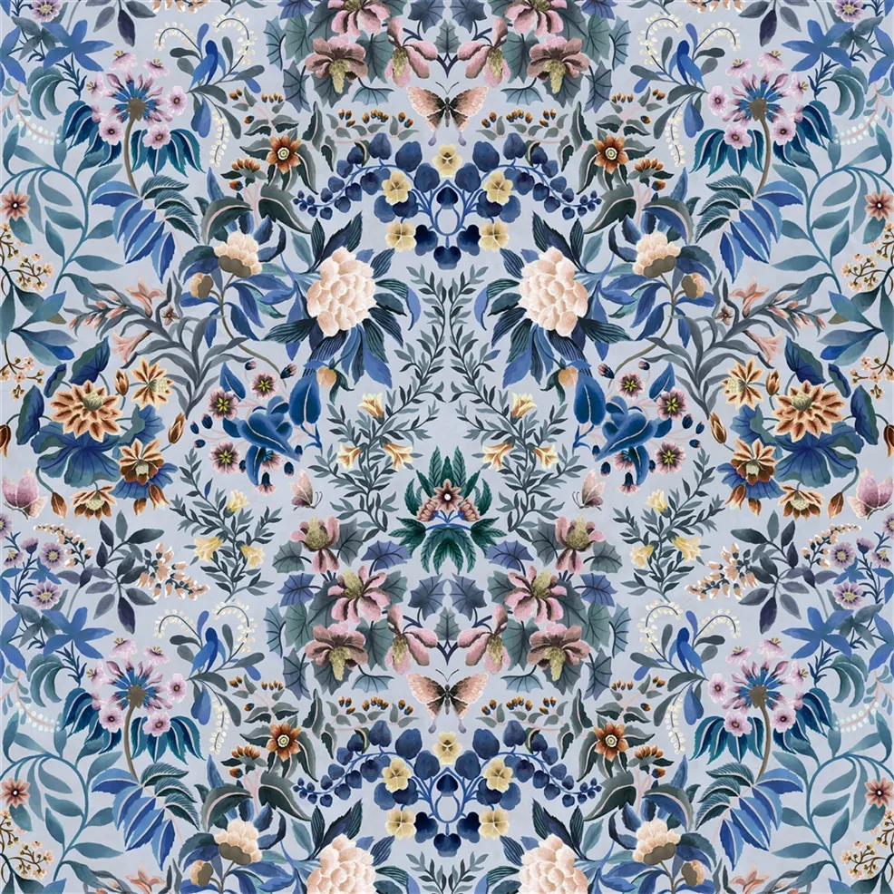 Ikebana Damask Slate Blue Fabric