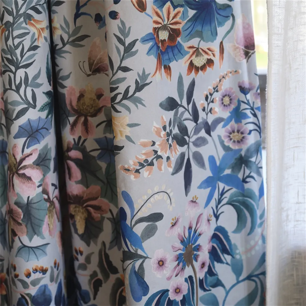 Ikebana Damask Slate Blue Room Fabric