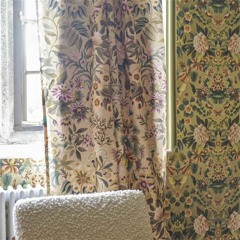 Ikebana Damask Coral Room Fabric