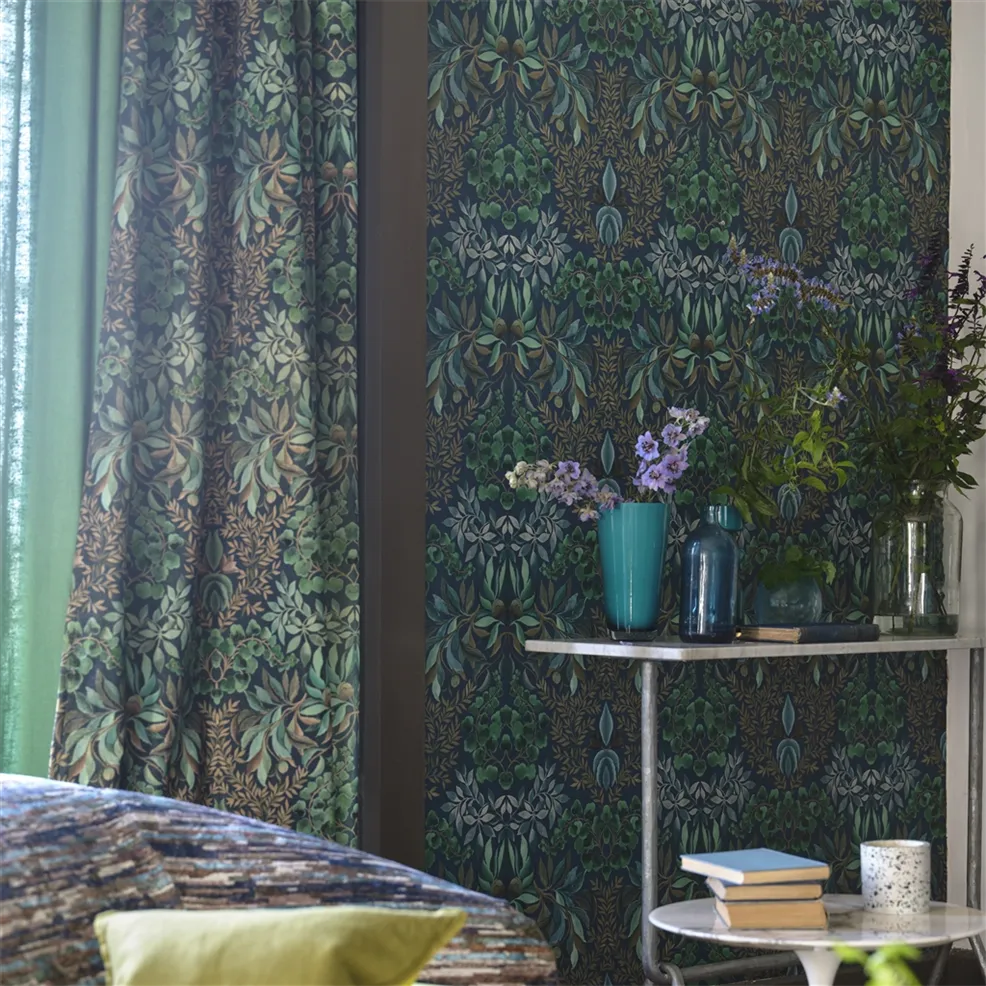 Karakusa Velvet Midnight Room Fabric
