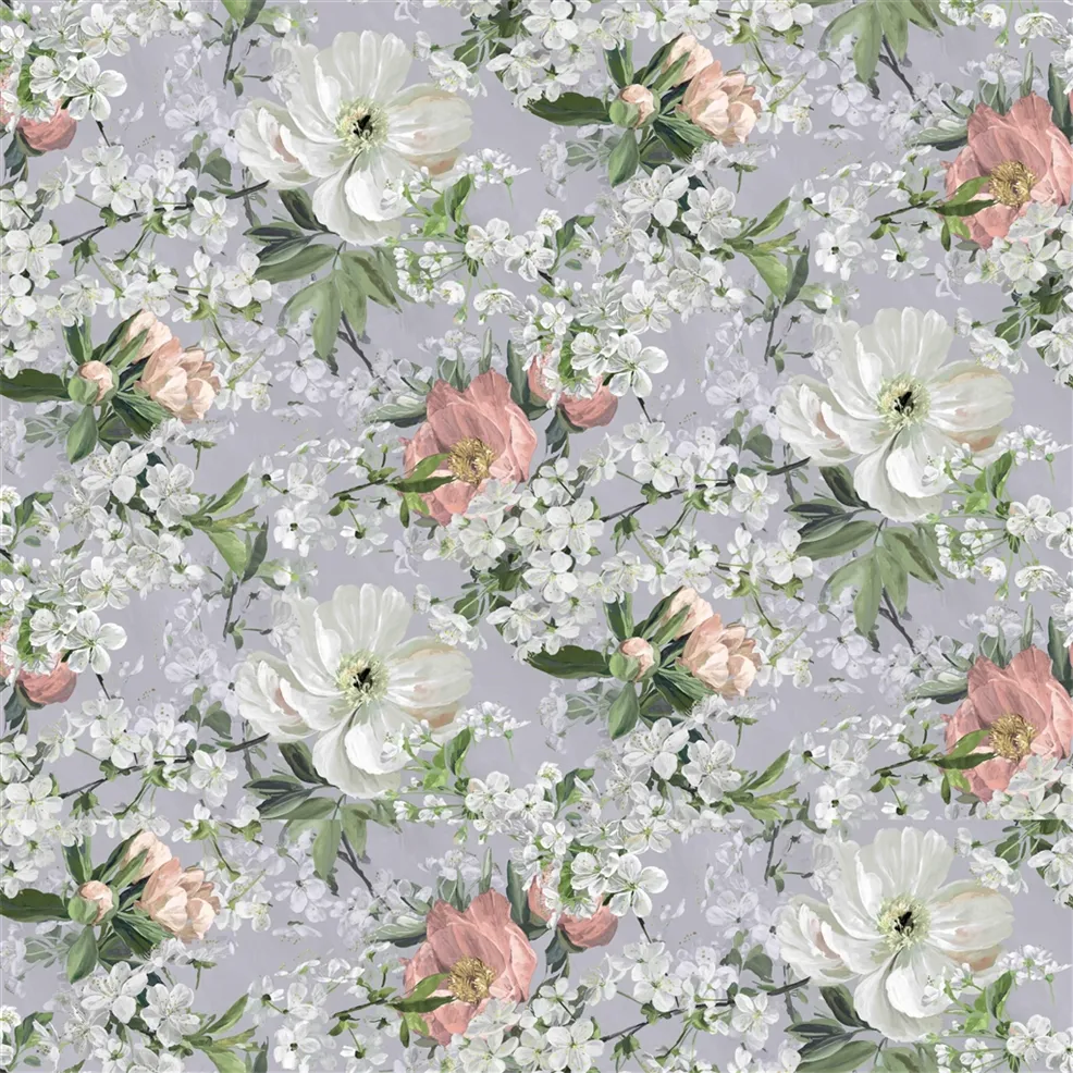 Peony Blossom Platinum Fabric
